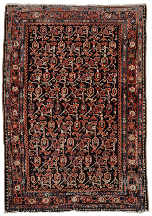 Appraisal: Hamadan Rug Persian th century repeating guls on dark blue