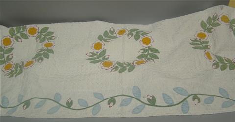 Appraisal: ANTIQUE APPLIQUE WREATH QUILT h w in