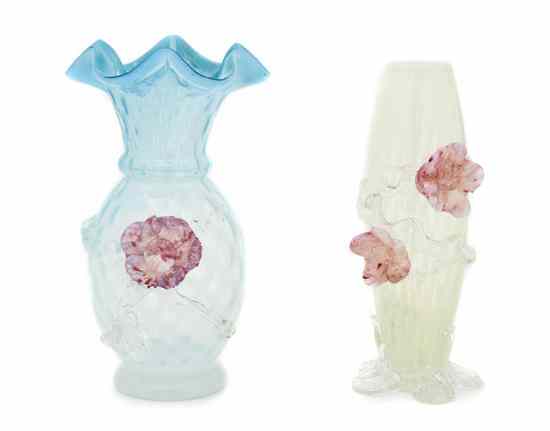 Appraisal: Two Colored Glass Vases each having floral and foliate decoration