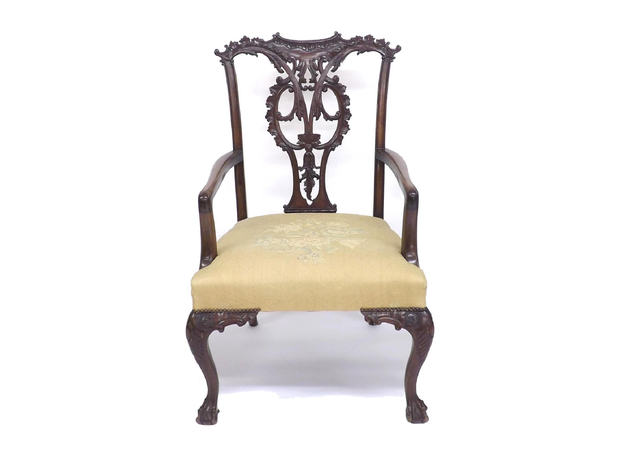 Appraisal: Chippendale style mahogany broad seated carver chair with acanthus pierced