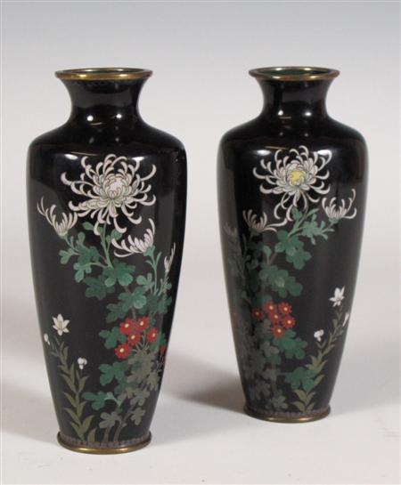 Appraisal: A pair of Japanese cloisonn enamel vases each of tapering