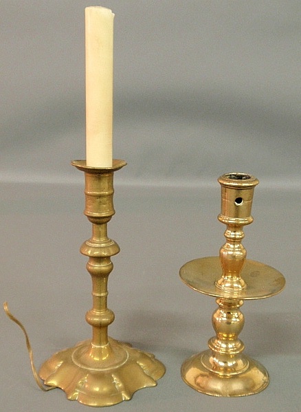 Appraisal: - Early brass candlestick with a mid-drip pan probably Dutch