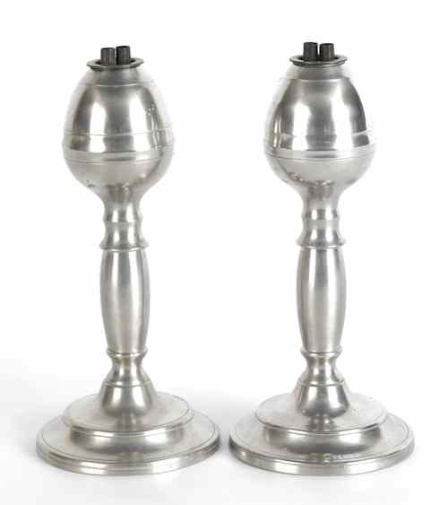 Appraisal: Pair of Dorchester Massachusetts pewter fluid lamps ca bearing the