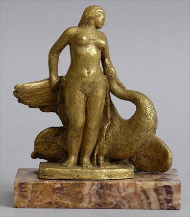 Appraisal: NED HOFFMAN LEDA AND THE SWAN Gilt-bronze impressed signature and