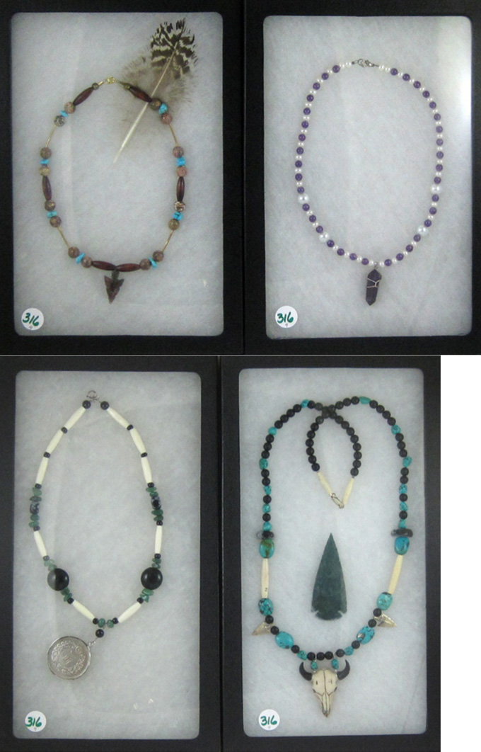 Appraisal: FOUR BEADED NECKLACES featuring turquoise bone amethyst adventurine obsidian onyx