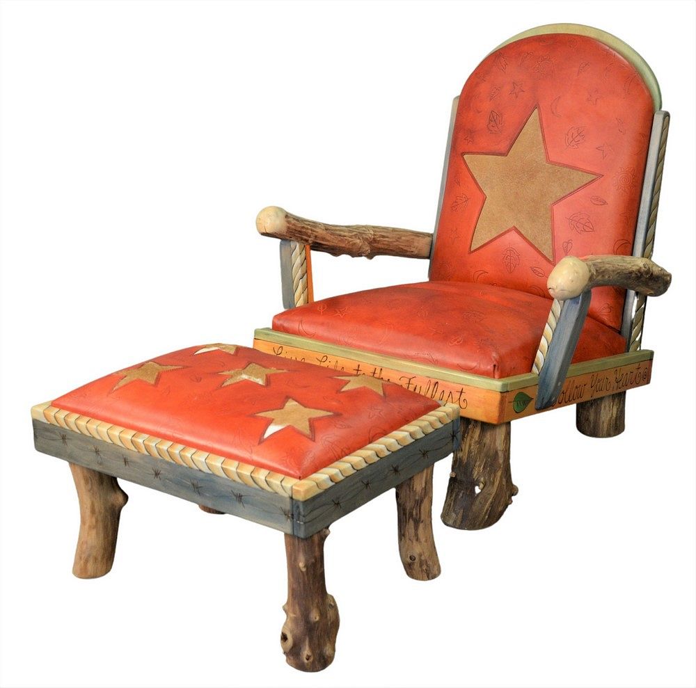 Appraisal: Sticks Object Art Furniture Armchair and Matching Ottoman having red