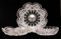 Appraisal: Three Cut Glass Relish Plates ca Early th Century Lot