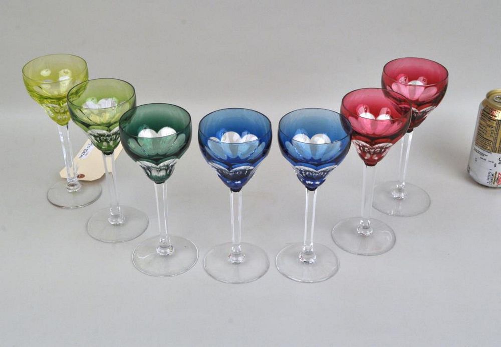 Appraisal: Seven Val St Lambert Colored Crystal Wine Glasses various colors