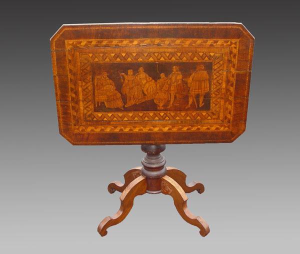 Appraisal: TILT TOP INLAY TABLE DEPICTING CHRISTOPHER COLUMBUS MEETING WITH QUEEN