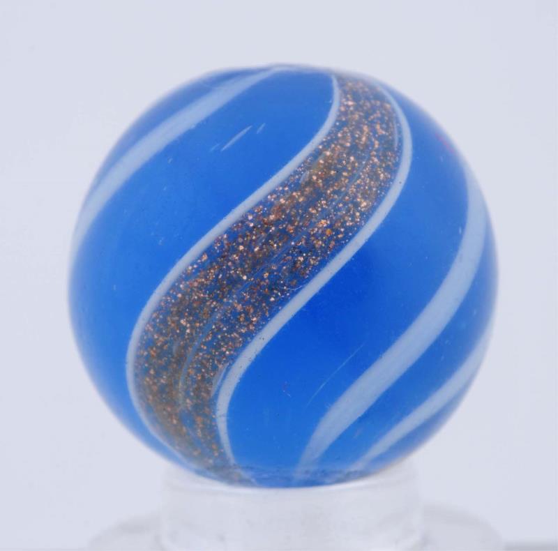 Appraisal: Blue Glass Banded Lutz Marble Blue opalescent base with white