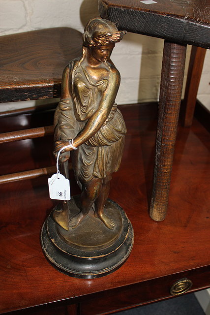 Appraisal: A BRONZED BRASS SCULPTURE of a girl in classical dress