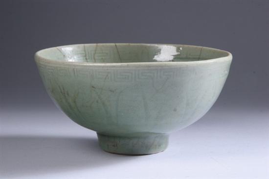 Appraisal: CHINESE CELADON PORCELAIN BOWL Yuan Ming Dynasty Interior incised with