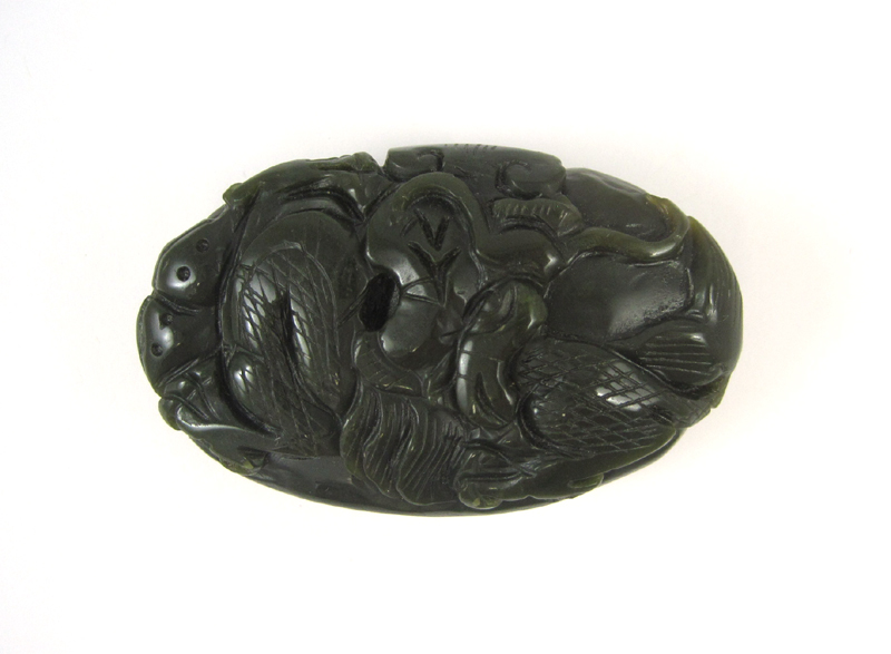 Appraisal: CHINESE DARK GREEN HARDSTONE CARVING weighing grams and measuring x