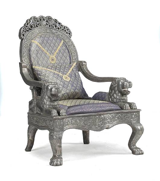 Appraisal: An Anglo Indian silver overlay armchair first quarter th century