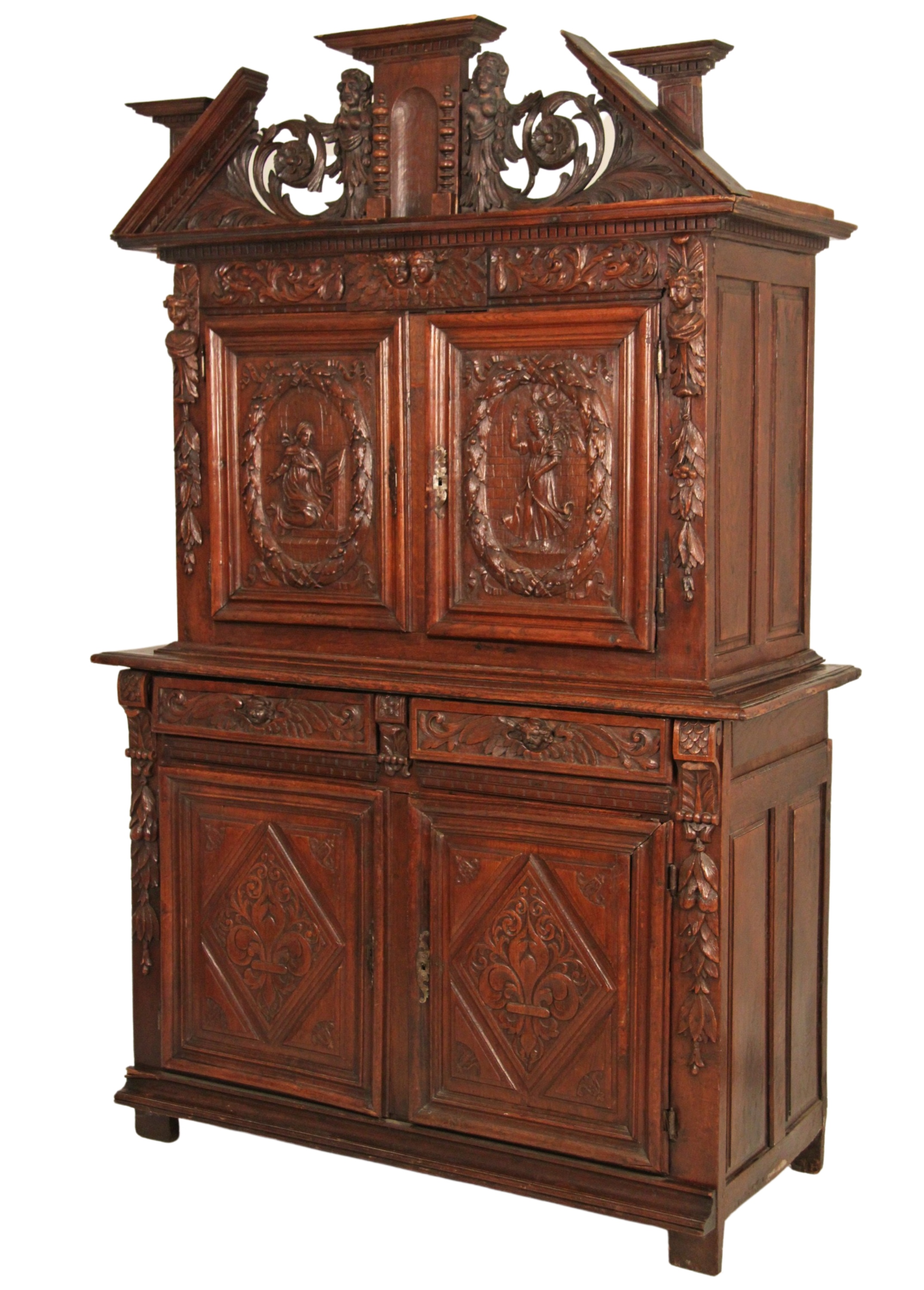 Appraisal: ITALIAN RENAISSANCE CARVED OAK CABINET Italian Renaissance carved oak two