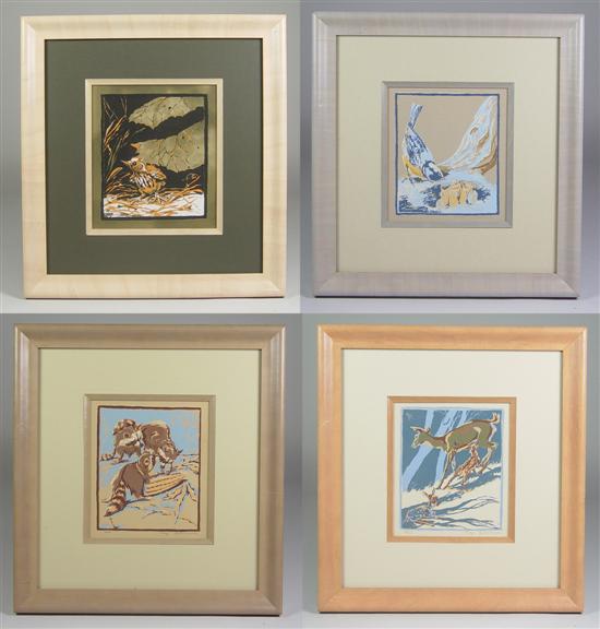 Appraisal: Set of Four Inga Solonevich Woodblock Prints Circa late th