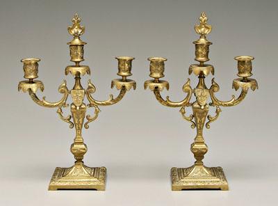 Appraisal: Pair Tiffany brass candelabra Renaissance style with lift-out flame finials