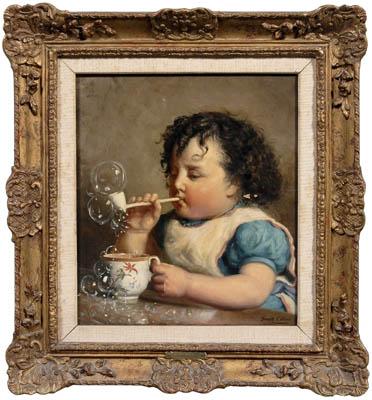 Appraisal: Jennett Collins painting British active - child blowing bubbles titled