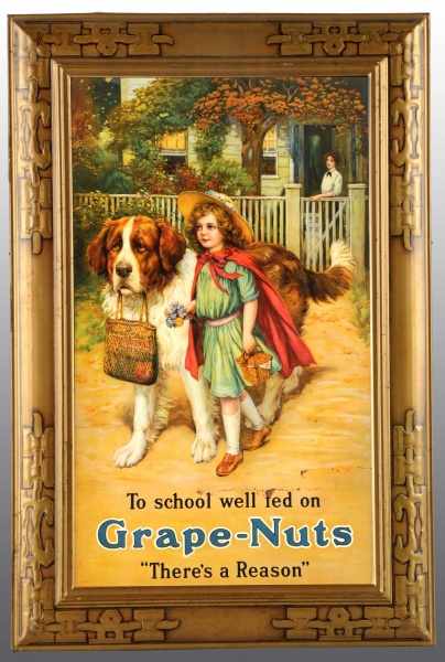 Appraisal: Tin Grape Nuts Advertising Sign Description Beautiful example Nice colors