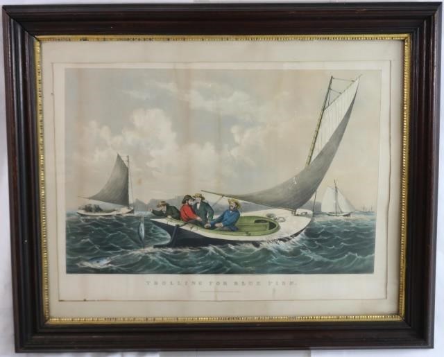 Appraisal: LARGE FOLIO CURRIER AND IVES LITHOGRAPH TITLED TROLLING FOR BLUEFISH