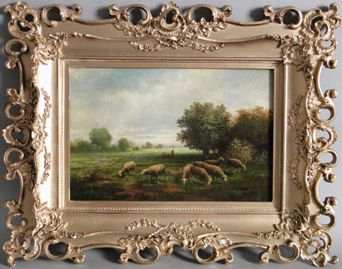 Appraisal: Oil on canvas landscape with sheep ca x