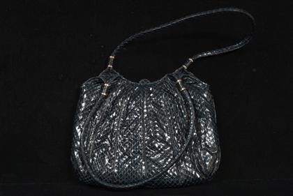 Appraisal: Judith Leiber snake skin purse Greenish-black dyed python pleated design