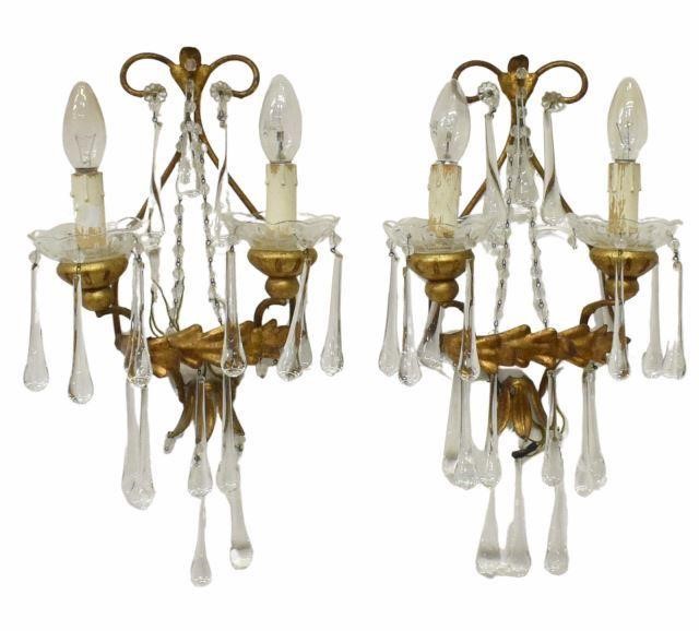 Appraisal: pair Italian gilt iron and crystal drop sconces th c