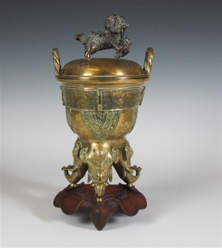 Appraisal: A Chinese brass vase and cover the cover with lion