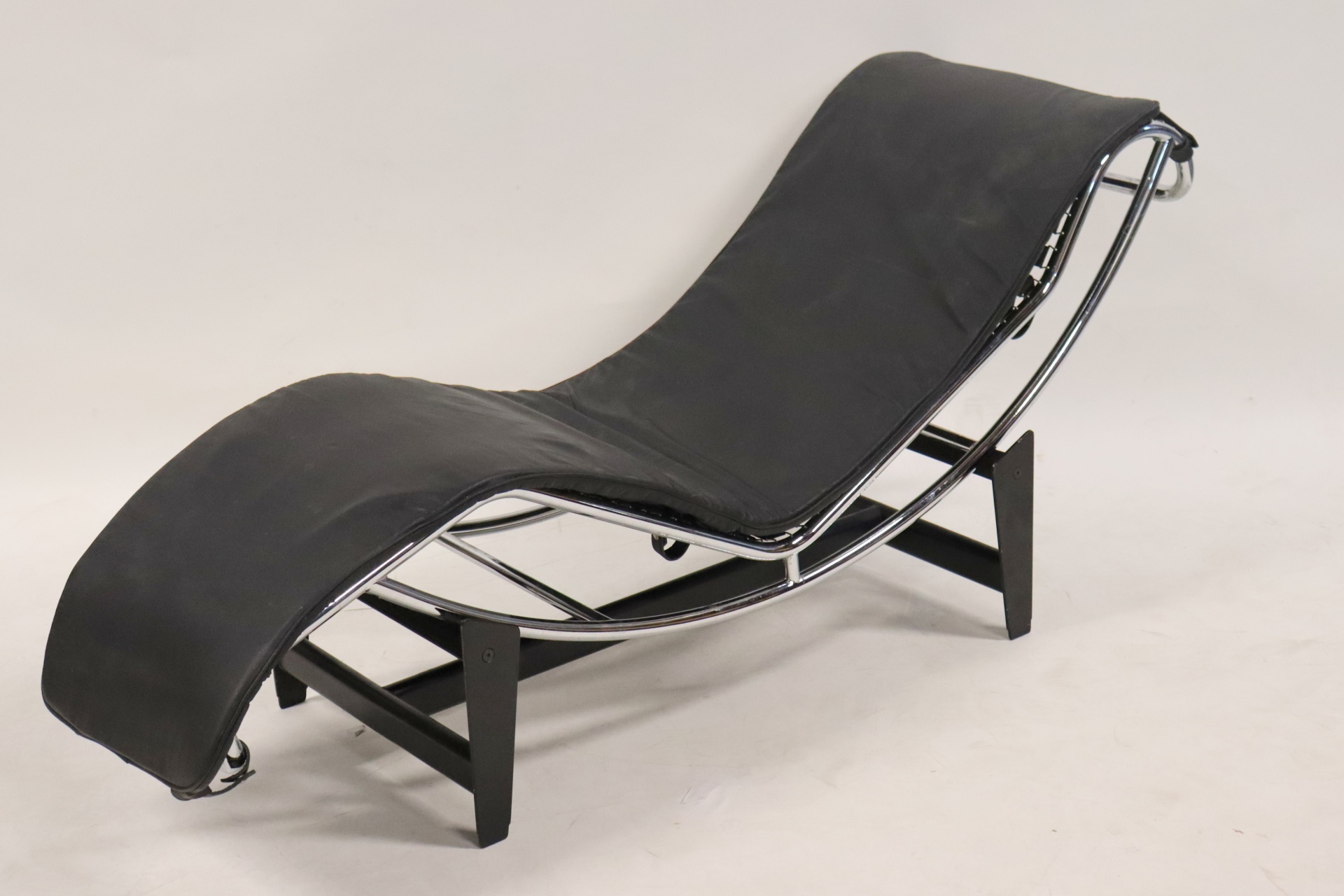 Appraisal: VINTAGE LE CORBUSIER STYLE CHROME LEATHER CHAISE Nice quality Apparently