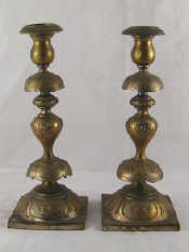 Appraisal: Judaica A pair of Polish brass Shabat candlesticks ht cm