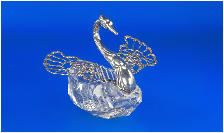 Appraisal: Silver and Cut Glass Swan Figure the wings in silver