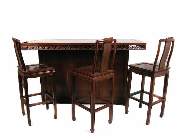 Appraisal: A Chinese hardwood bar and three bar stools height of