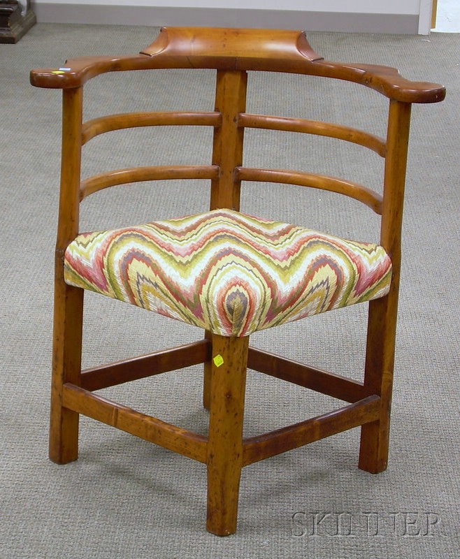 Appraisal: Country Chippendale Upholstered Cherry Roundabout Chair