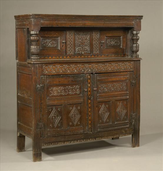 Appraisal: A Charles II inlaid oak parlour cupboard third quarter th