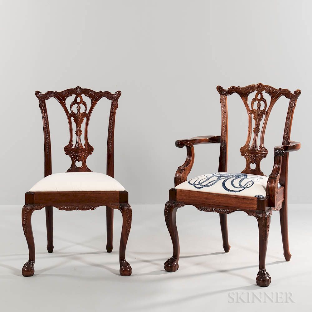 Appraisal: Set of Eight Georgian-style Carved Mahogany Dining Chairs Set of