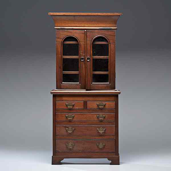 Appraisal: Miniature Stepback Cupboard American mid- th century a miniature stepback