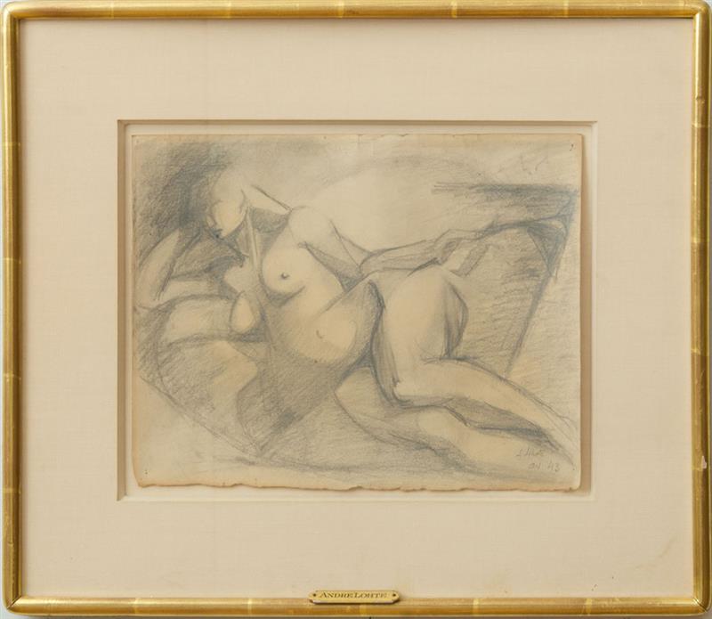 Appraisal: ATTRIBUTED TO ANDR LHOTE - RECLINING FEMALE NUDE Pencil on