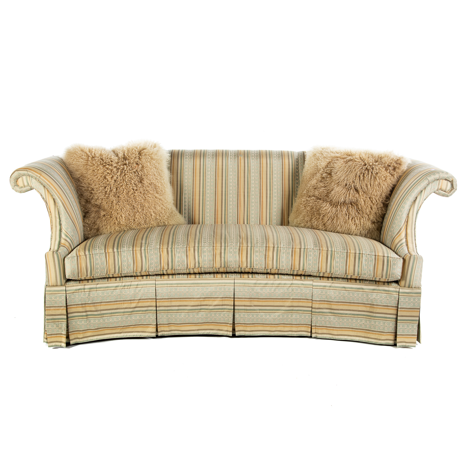 Appraisal: CONTEMPORARY UPHOLSTERED SOFA Camelot sofa with rolled back curve scrolled