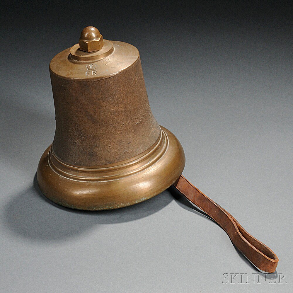 Appraisal: Cast Bronze Bell th century stamped ER with a crown