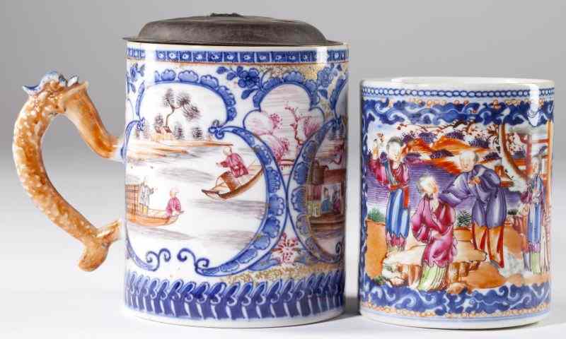 Appraisal: Two Chinese Export Large Mugs th century the first actually