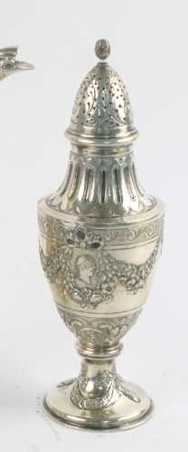 Appraisal: GERMAN FINE SILVER SUGAR SHAKER chased and engraved with repousse