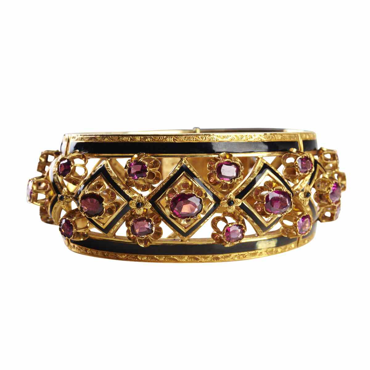 Appraisal: k Yellow Gold Hinged Bangle set with oval cut garnets