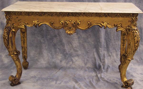 Appraisal: Carved gilt Italian Louis XV style marble top console table