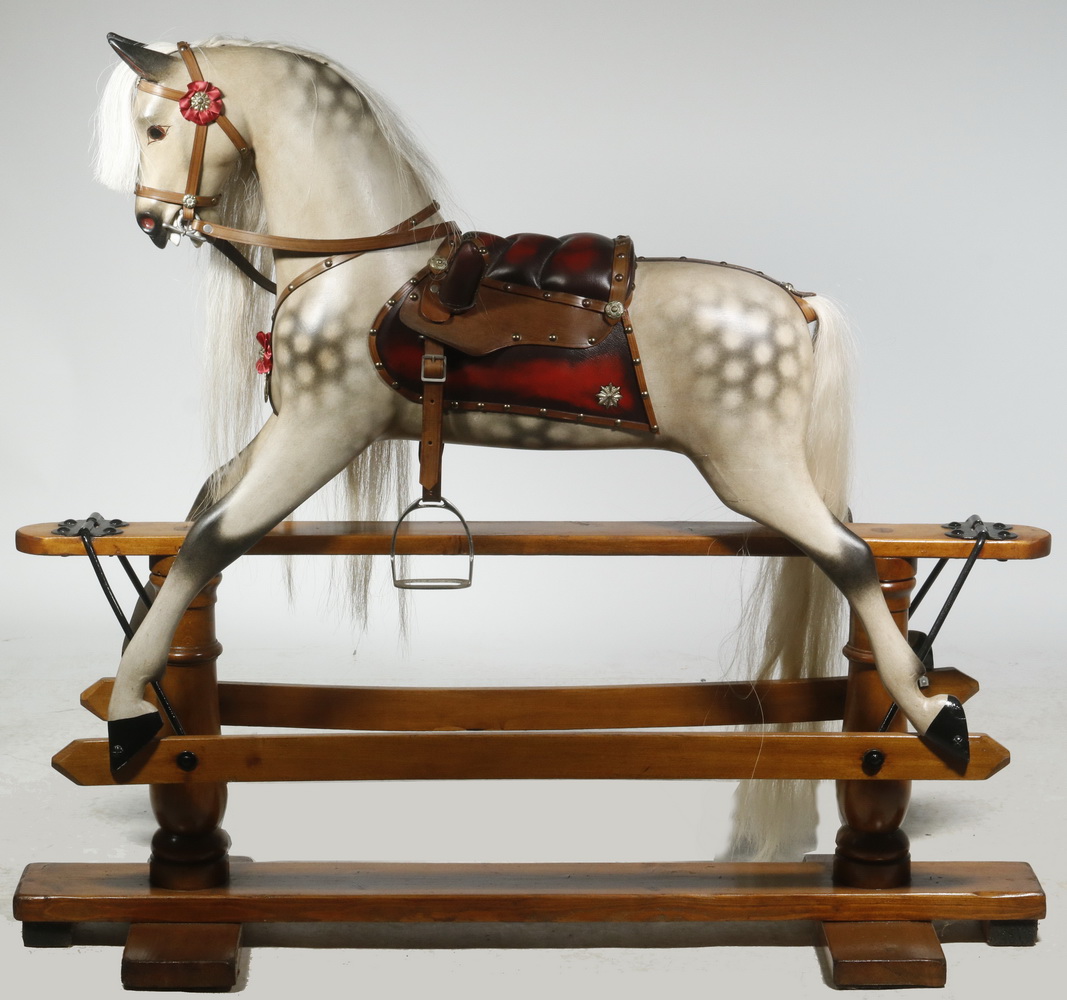 Appraisal: VICTORIAN ERA DAPPLE GRAY HORSE Fully restored carved and painted