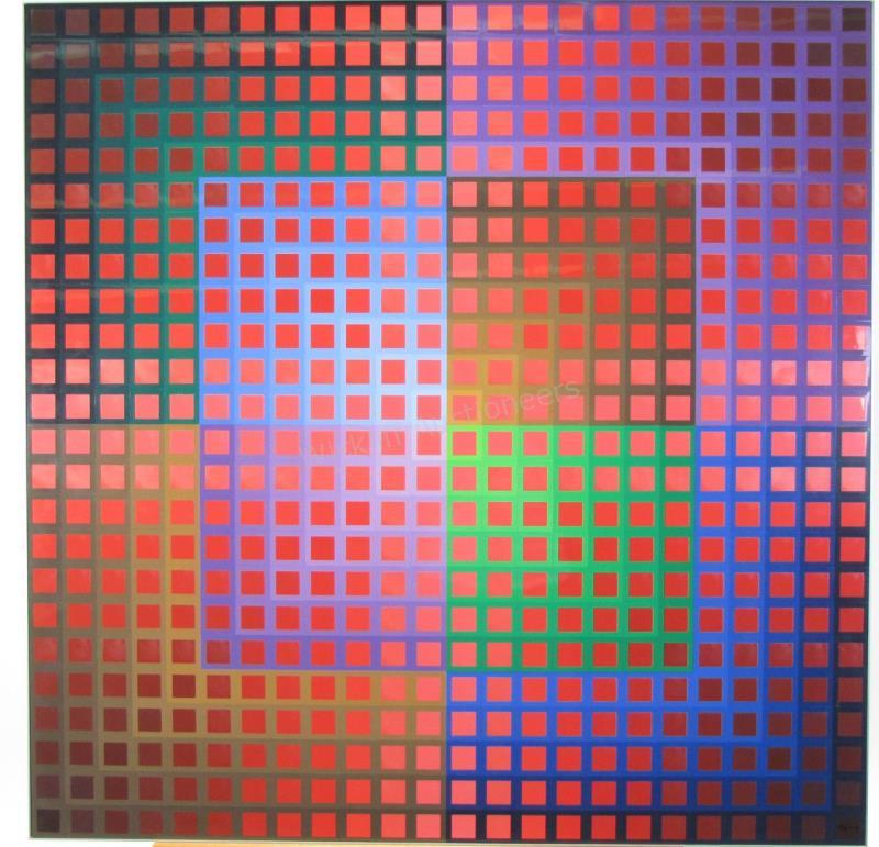 Appraisal: A Victor Vasarely print artist signed verso material BASF Luran