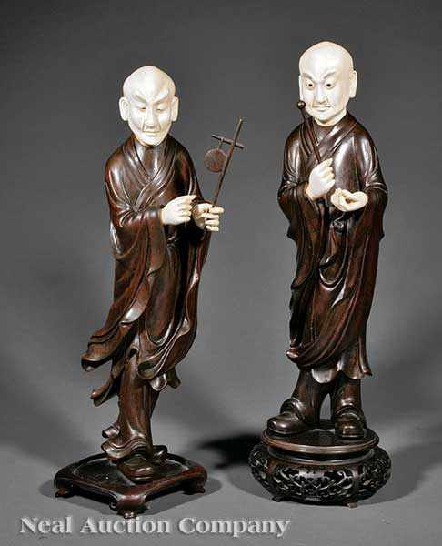 Appraisal: Two Japanese Carved Wood and Ivory Figures th c each