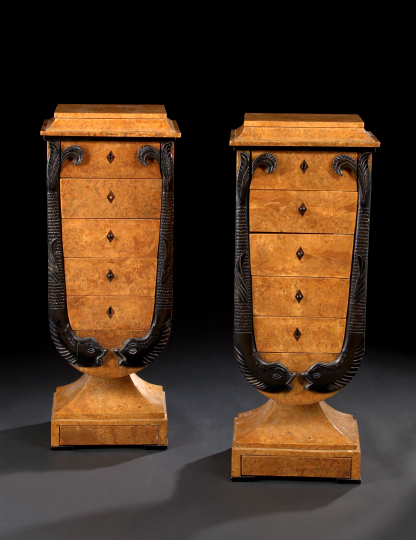 Appraisal: Pair of Biedermeier Burl Elm and Ebonized Commodes second quarter