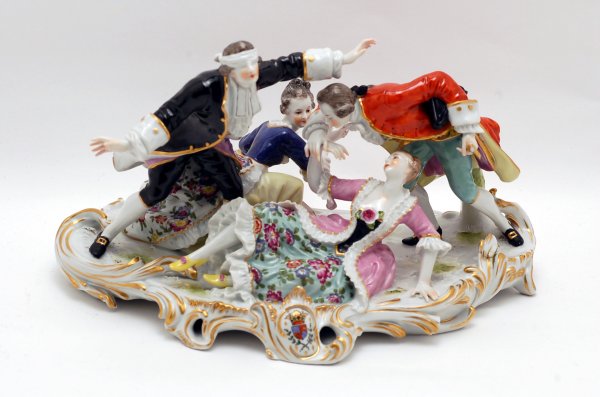 Appraisal: Porcelain multi figure figurine Hide and Seek two male and