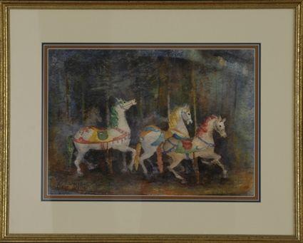 Appraisal: Mary Robbins th C Carousel Horses Watercolor on paper signed