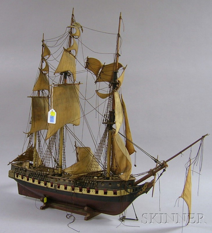 Appraisal: Carved and Painted Wooden Three-Masted Sailing Ship Model approx lg